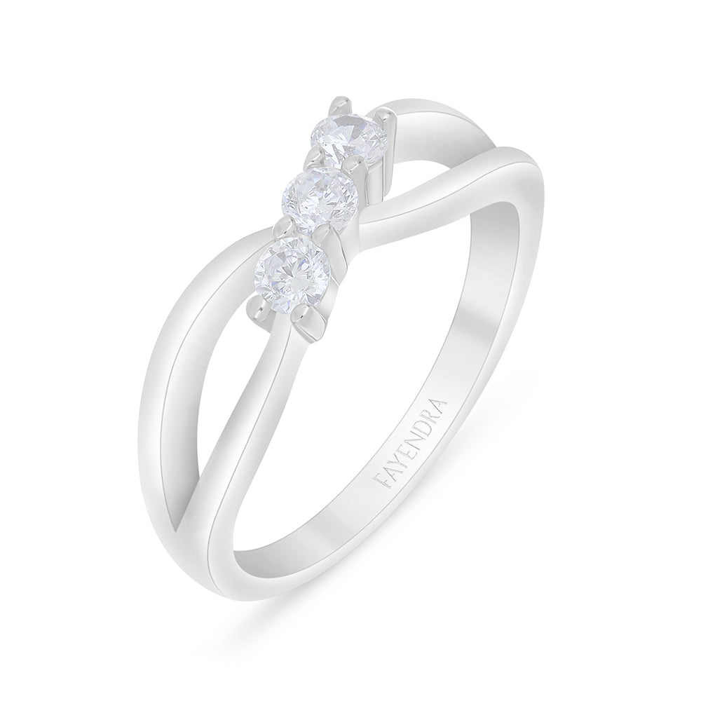 Sterling Silver 925 Ring Rhodium Plated Embedded With White Zircon