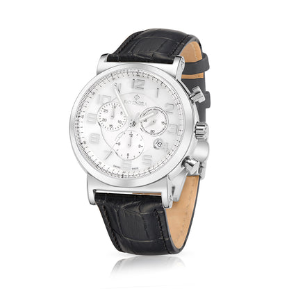 Stainless Steel 316L Watch Silver Color Black Leather For Men - WHITE MOP DIAL