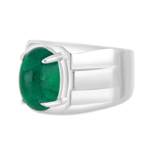 خاتم رجالي عيار 925 مطلي روديوم مرصع بحجر الزمرد الطبيعي