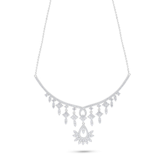 Sterling Silver 925 Necklace Rhodium Plated Embedded With White Zircon