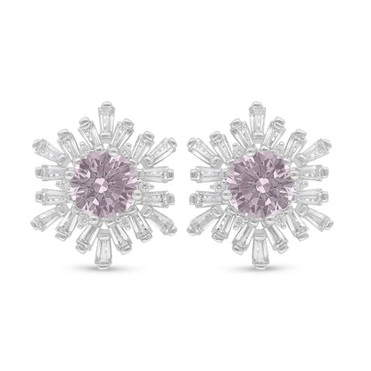 اقراط من الفضة الخالصة عيار 925 مطلي روديوم مرصع زركون بنك و فص ابيض