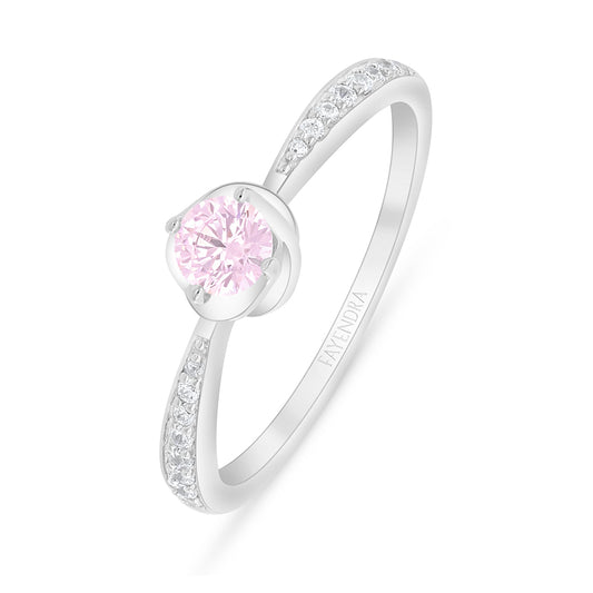 Sterling Silver 925 Ring Rhodium Plated Embedded With Pink Zircon And White Zircon