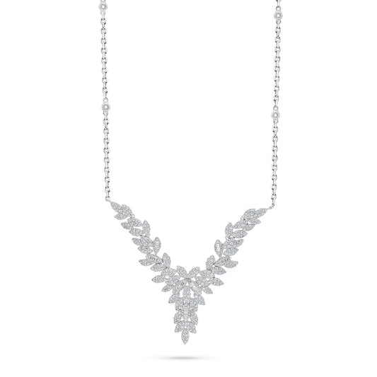 Sterling Silver 925 Necklace Rhodium Plated Embedded With White Zircon