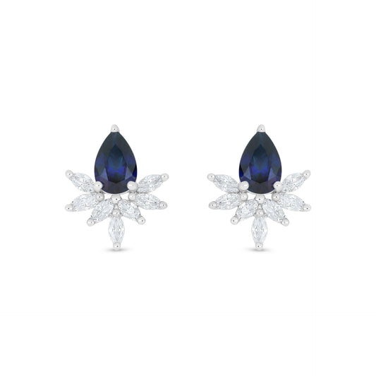 Sterling Silver 925 Earring Rhodium Plated Embedded With Sapphire Corundum And White Zircon