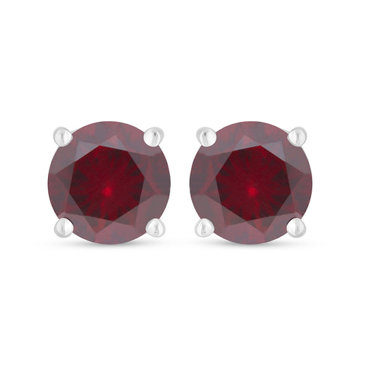 Sterling Silver 925 Earring Rhodium Plated Embedded With Ruby Corundum