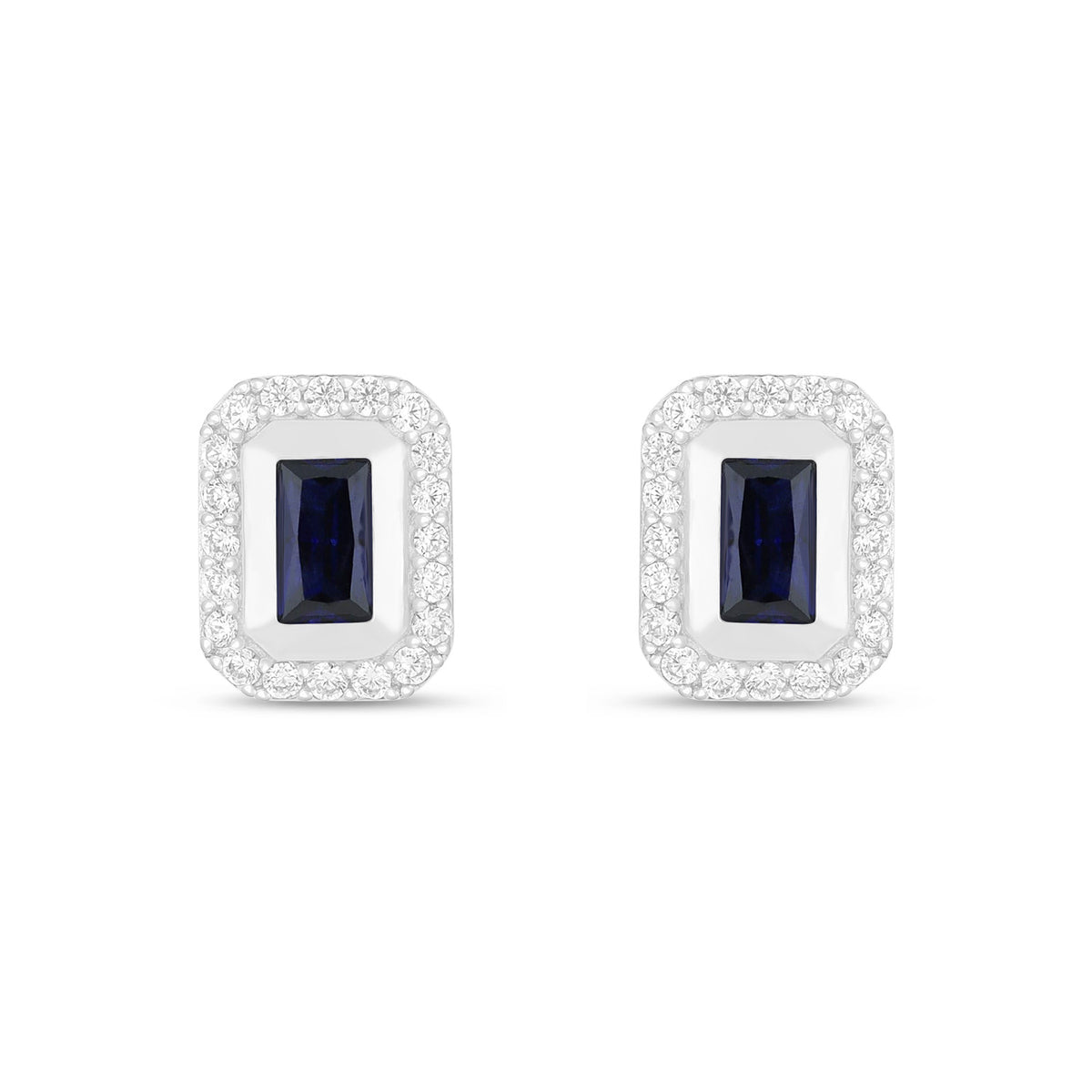Sterling Silver 925 Earring Rhodium Plated Embedded With Sapphire Corundum And White Zircon