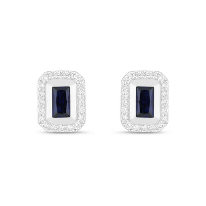 Sterling Silver 925 Earring Rhodium Plated Embedded With Sapphire Corundum And White Zircon