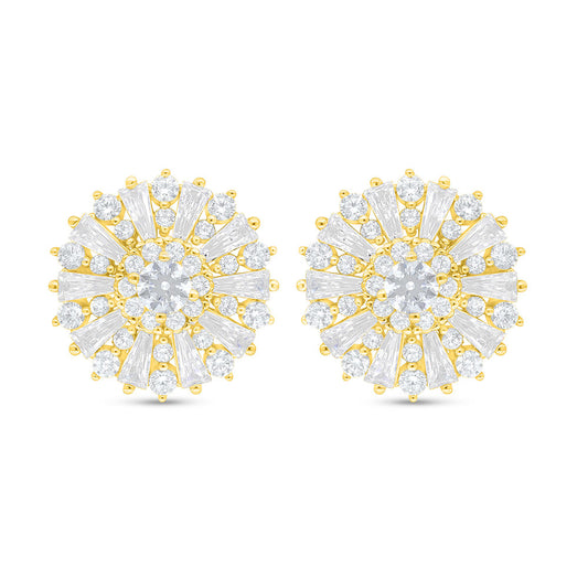 Sterling Silver 925 Earring Golden Plated Embedded With White Zircon