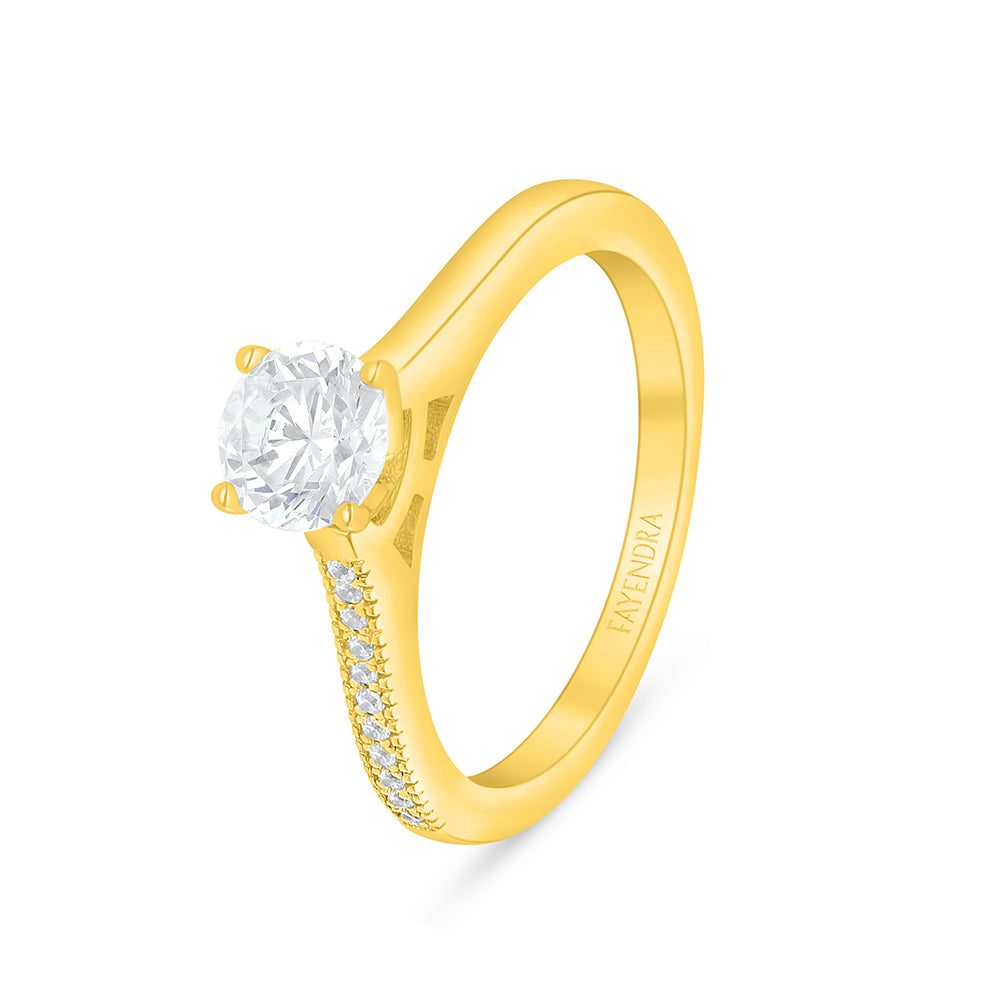 Sterling Silver 925 Ring Golden Plated Embedded With White Zircon