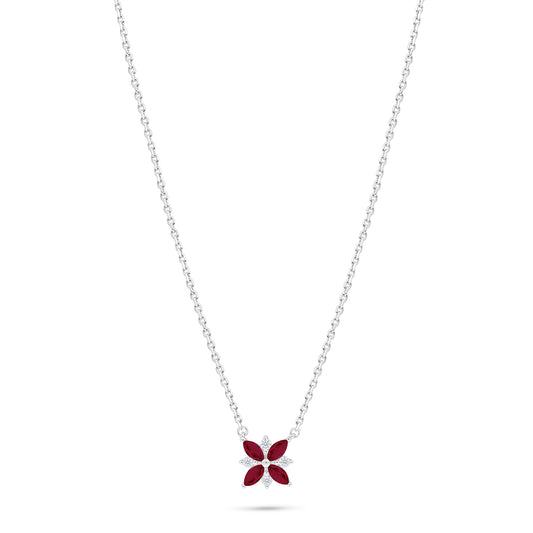 Sterling Silver 925 Necklace Rhodium Plated Embedded With Ruby Corundum And White Zircon