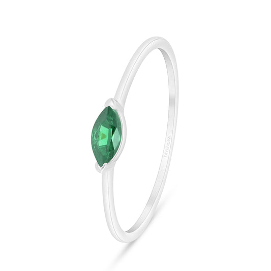Sterling Silver 925 Ring Rhodium Plated Embedded With Emerald Zircon