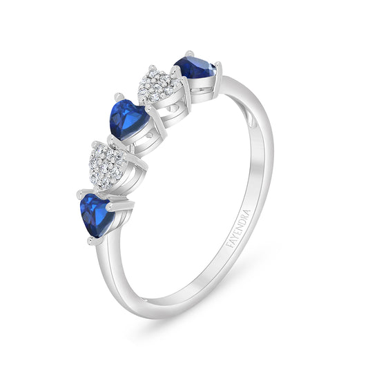 خاتم من الفضة الخالصة عيار 925 مطلي روديوم مرصع زفير كروندوم و فص ابيض