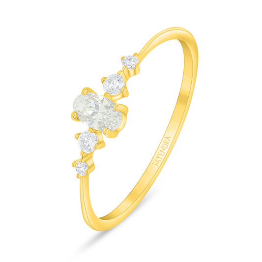 Sterling Silver 925 Ring Golden Plated Embedded With White Zircon