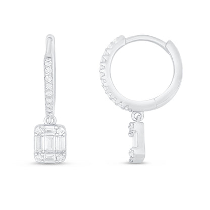 Sterling Silver 925 Earring Rhodium Plated Embedded With White Zircon