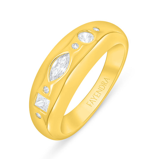 Sterling Silver 925 Ring Golden Plated Embedded With White Zircon