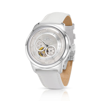 Stainless Steel 316L Watch Silver Color White Leather For Men - WHITE MOP DIAL