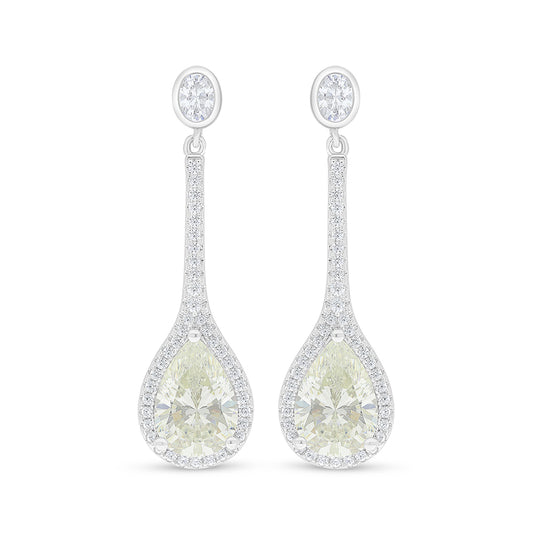 Sterling Silver 925 Earring Rhodium Plated Embedded With Yellow Diamond And White Zircon
