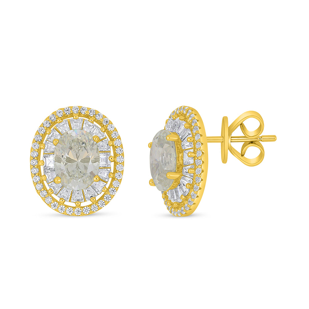 Sterling Silver 925 Earring Golden Plated Embedded With Diamond Zircon And White Zircon