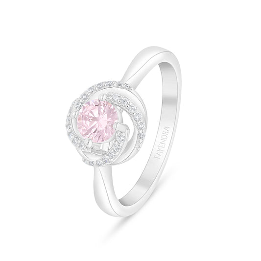 Sterling Silver 925 Ring Rhodium Plated Embedded With Pink Zircon And White Zircon