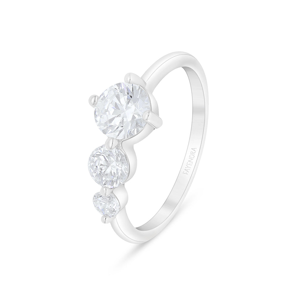 Sterling Silver 925 Ring Rhodium Plated Embedded With White Zircon