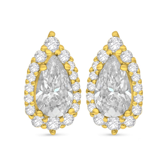 Sterling Silver 925 Earring Golden Plated Embedded With White Zircon