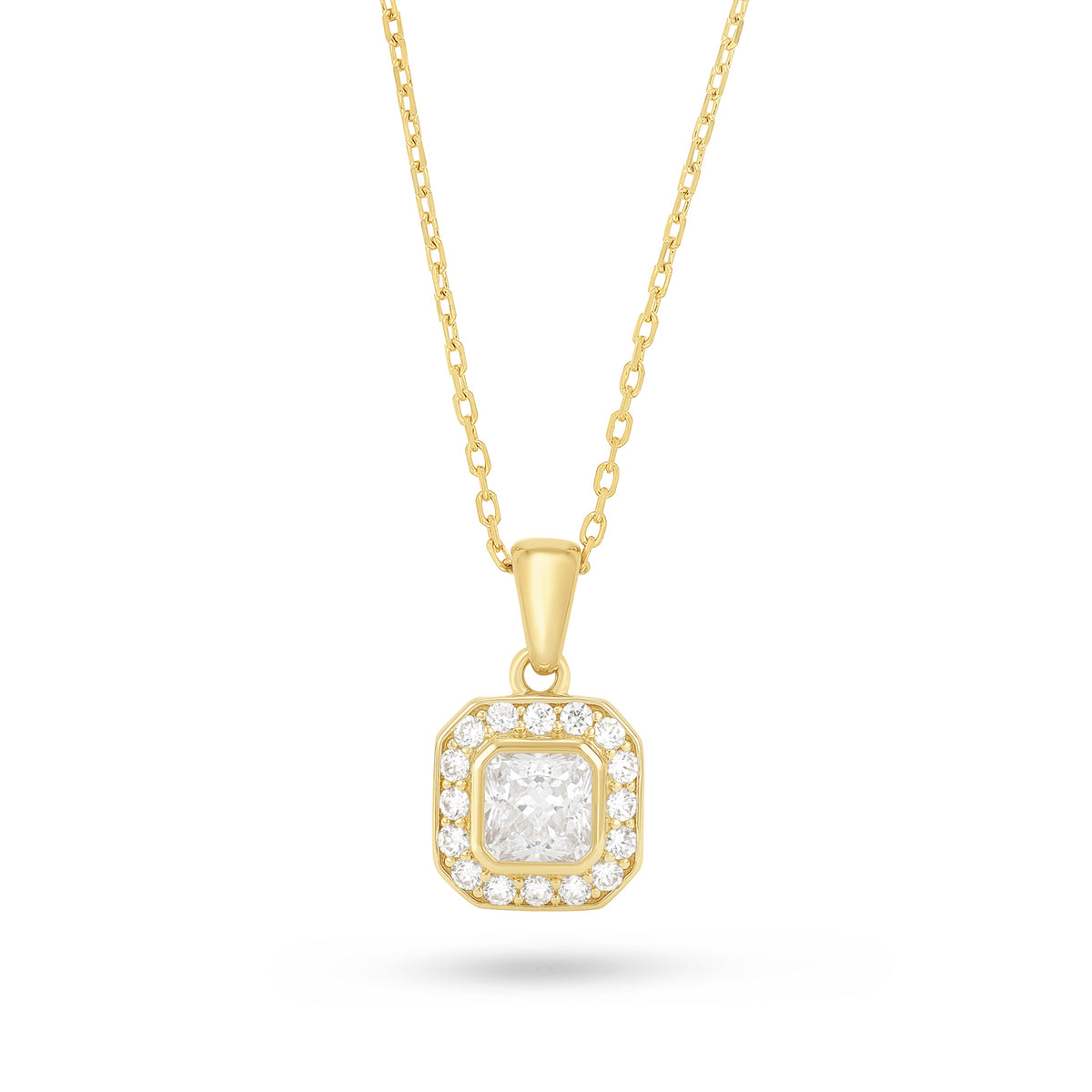 Sterling Silver 925 Necklace Golden Plated Embedded With White Zircon