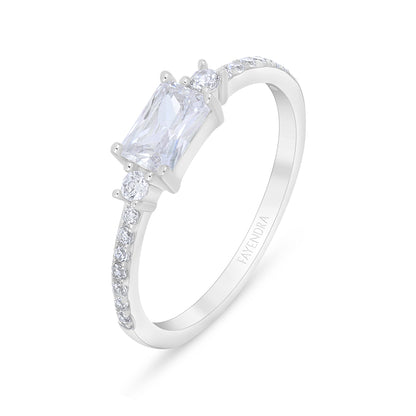 Sterling Silver 925 Ring Rhodium Plated Embedded With White Zircon