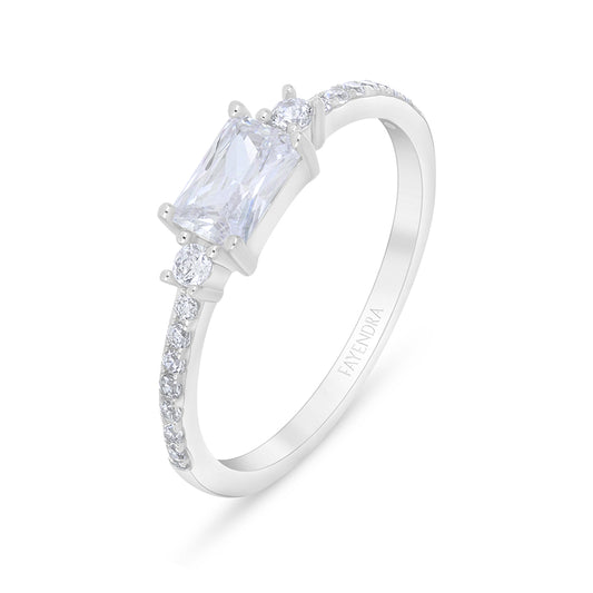 خاتم من الفضة الخالصة عيار 925 مطلي روديوم مرصع فص ابيض