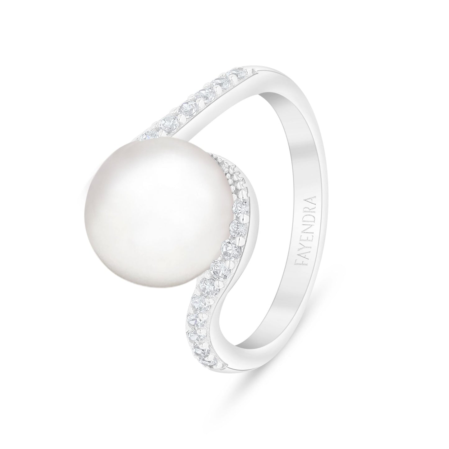 Sterling Silver 925 Ring Rhodium Plated Embedded With Natural White Pearl And White Zircon
