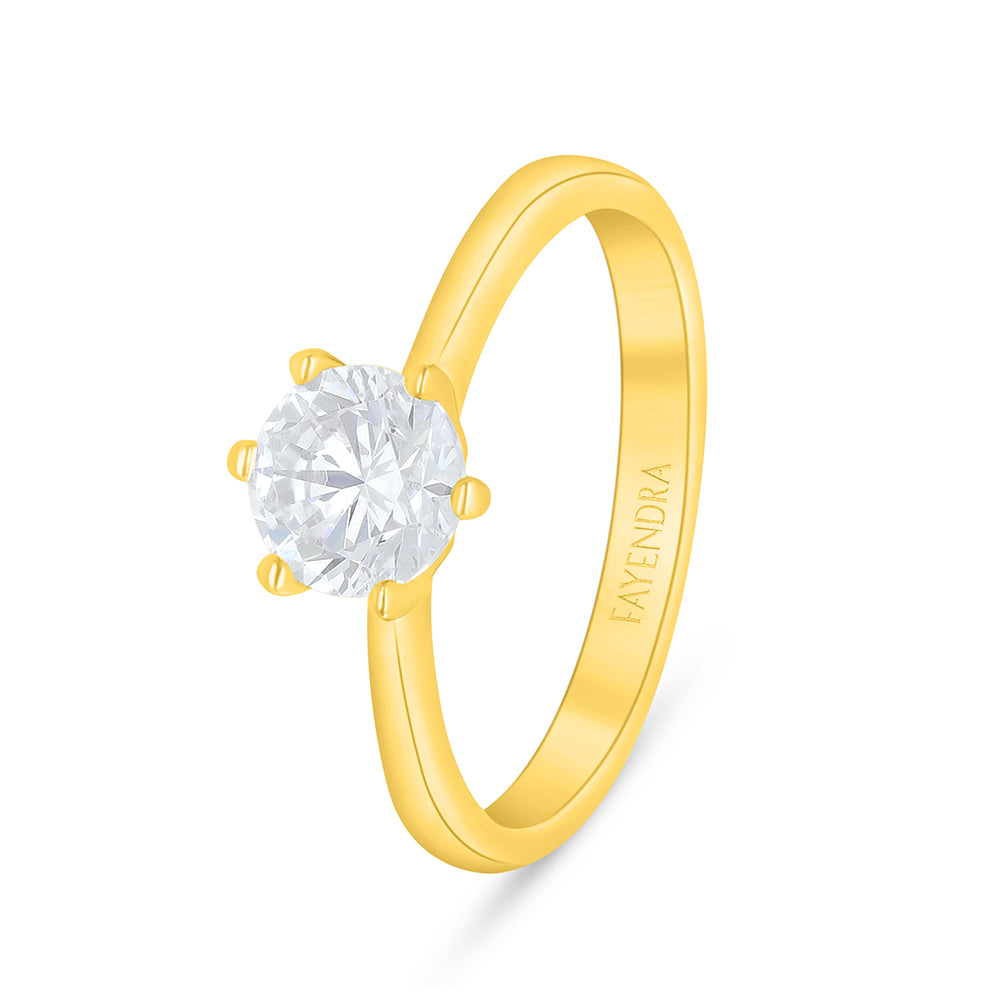 Sterling Silver 925 Ring Golden Plated Embedded With White Zircon