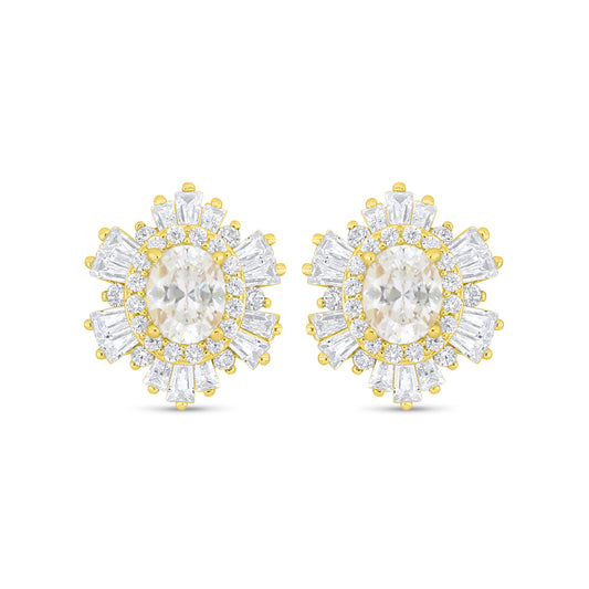 Sterling Silver 925 Earring Golden Plated Embedded With White Zircon