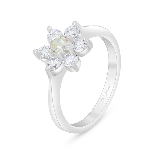 خاتم من الفضة الخالصة عيار 925 مطلي روديوم مرصع بالزركون الكناري الالماسي و فص ابيض