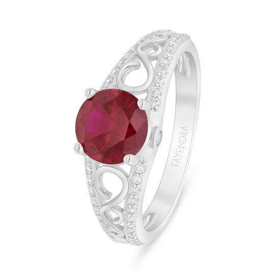 Sterling Silver 925 Ring Rhodium Plated Embedded With Ruby Corundum And White Zircon