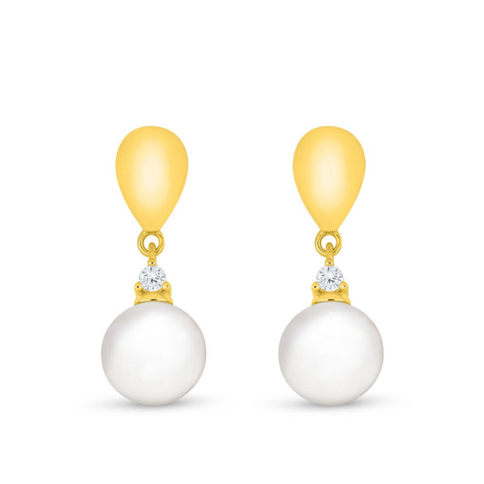Sterling Silver 925 Earring Golden Plated Embedded With Natural White Pearl And White Zircon