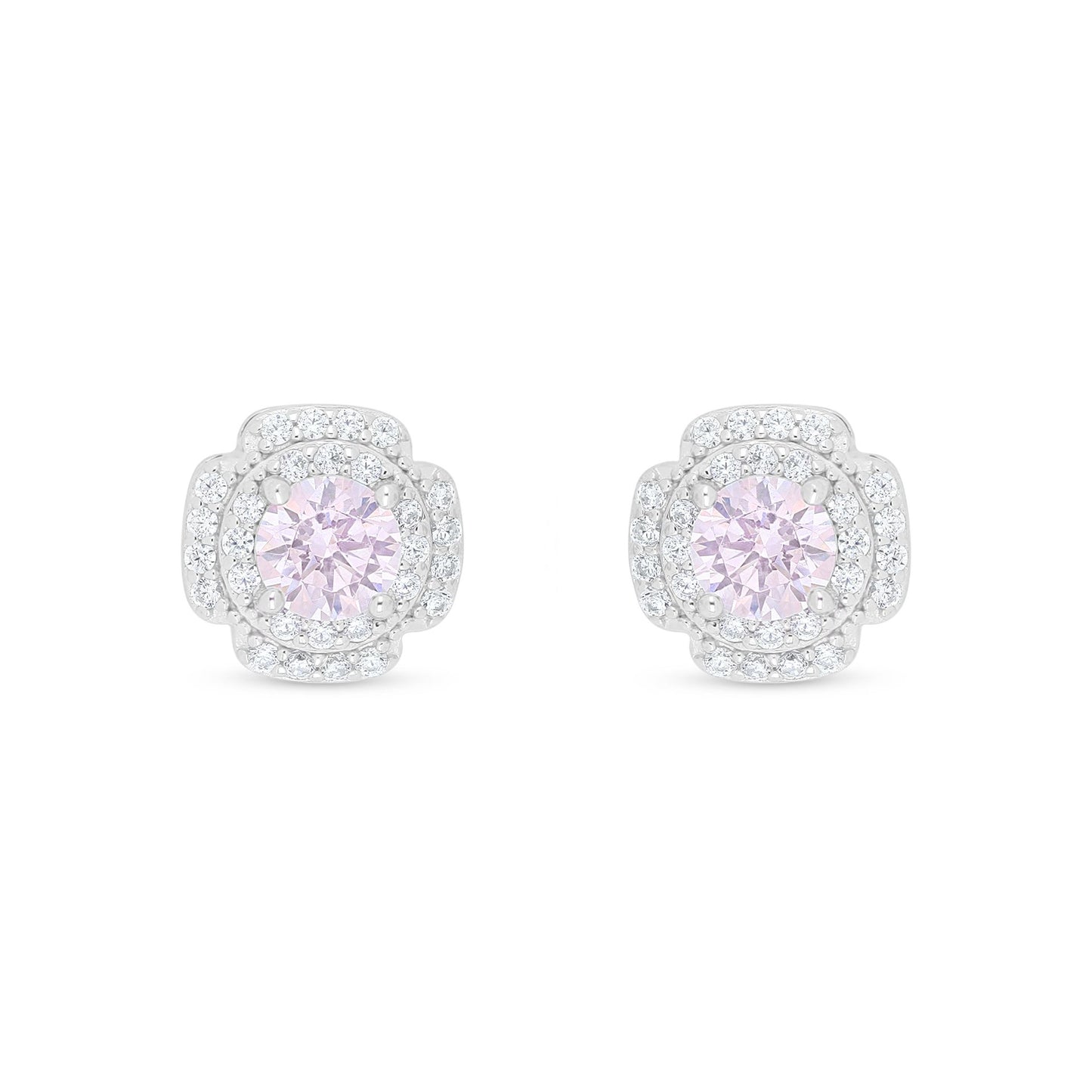 Sterling Silver 925 Earring Rhodium Plated Embedded With Pink Zircon And White Zircon