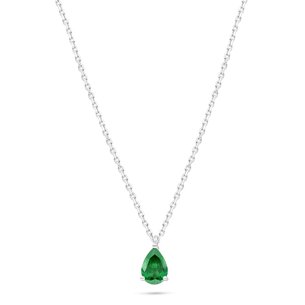 Sterling Silver 925 Necklace Rhodium Plated Embedded With Emerald Zircon