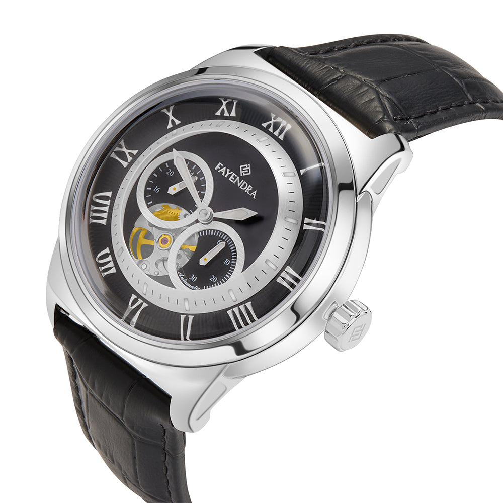 Stainless Steel 316L Watch Silver Color Black Leather For Men - BLACK MOP DIAL