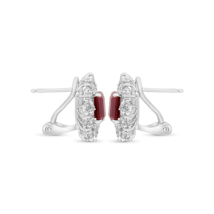 Sterling Silver 925 Earring Rhodium Plated Embedded With Ruby Corundum And White Zircon