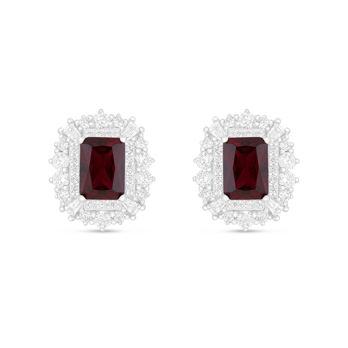 Sterling Silver 925 Earring Rhodium Plated Embedded With Ruby Corundum And White Zircon