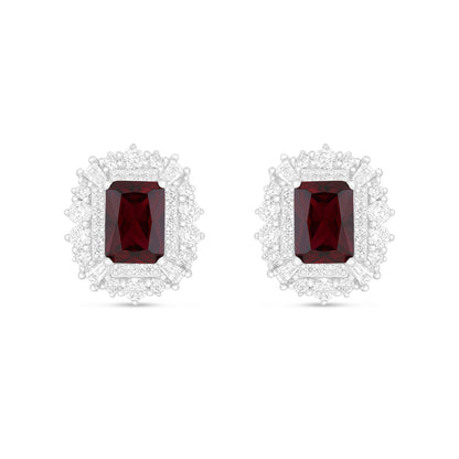 Sterling Silver 925 Earring Rhodium Plated Embedded With Ruby Corundum And White Zircon