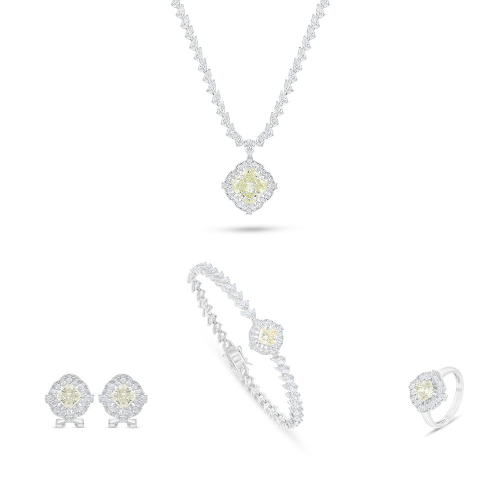 Sterling Silver 925 SET Rhodium Plated Embedded With Diamond Zircon And White Zircon