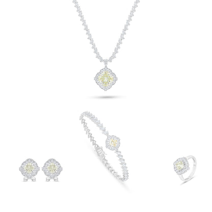 Sterling Silver 925 SET Rhodium Plated Embedded With Diamond Zircon And White Zircon