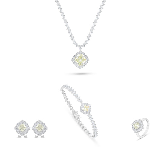 Sterling Silver 925 SET Rhodium Plated Embedded With Diamond Zircon And White Zircon