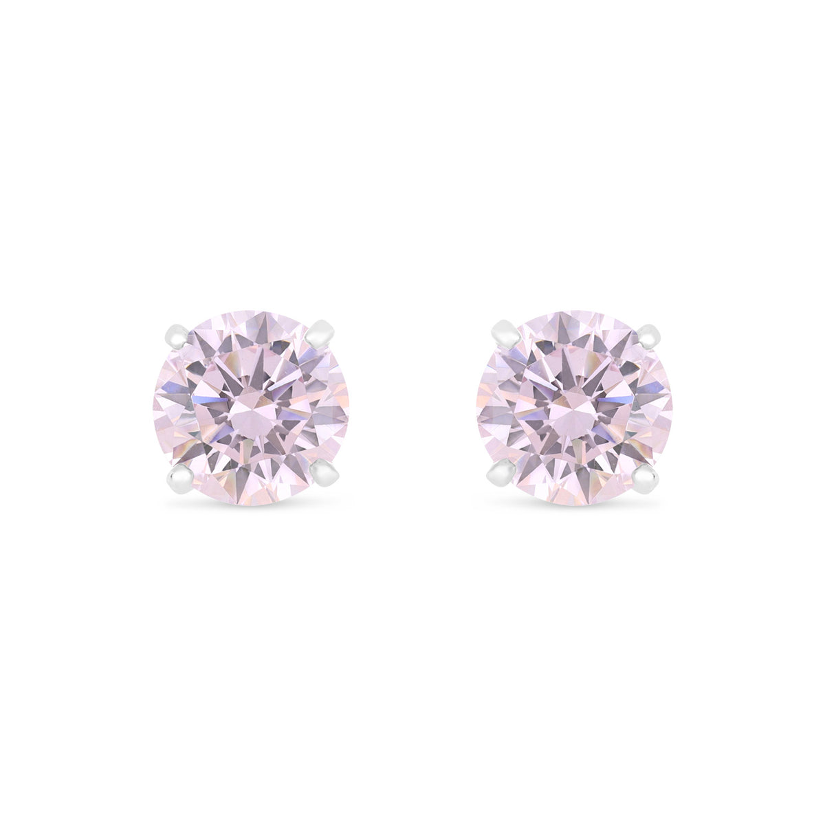 Sterling Silver 925 Earring Rhodium Plated Embedded With Pink Zircon