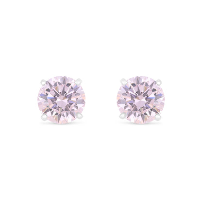 Sterling Silver 925 Earring Rhodium Plated Embedded With Pink Zircon