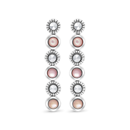 Sterling Silver 925 Set Embedded With Natural Pink Shell And Marcasite Stones