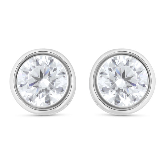 Sterling Silver 925 Earring Rhodium Plated Embedded With White Zircon