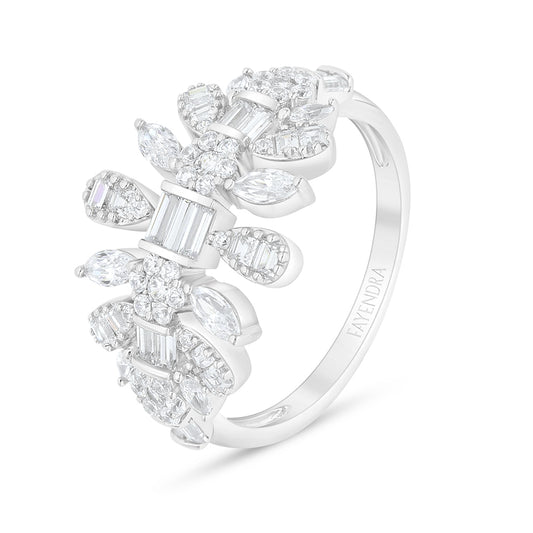 Sterling Silver 925 Ring Rhodium Plated Embedded With White Zircon
