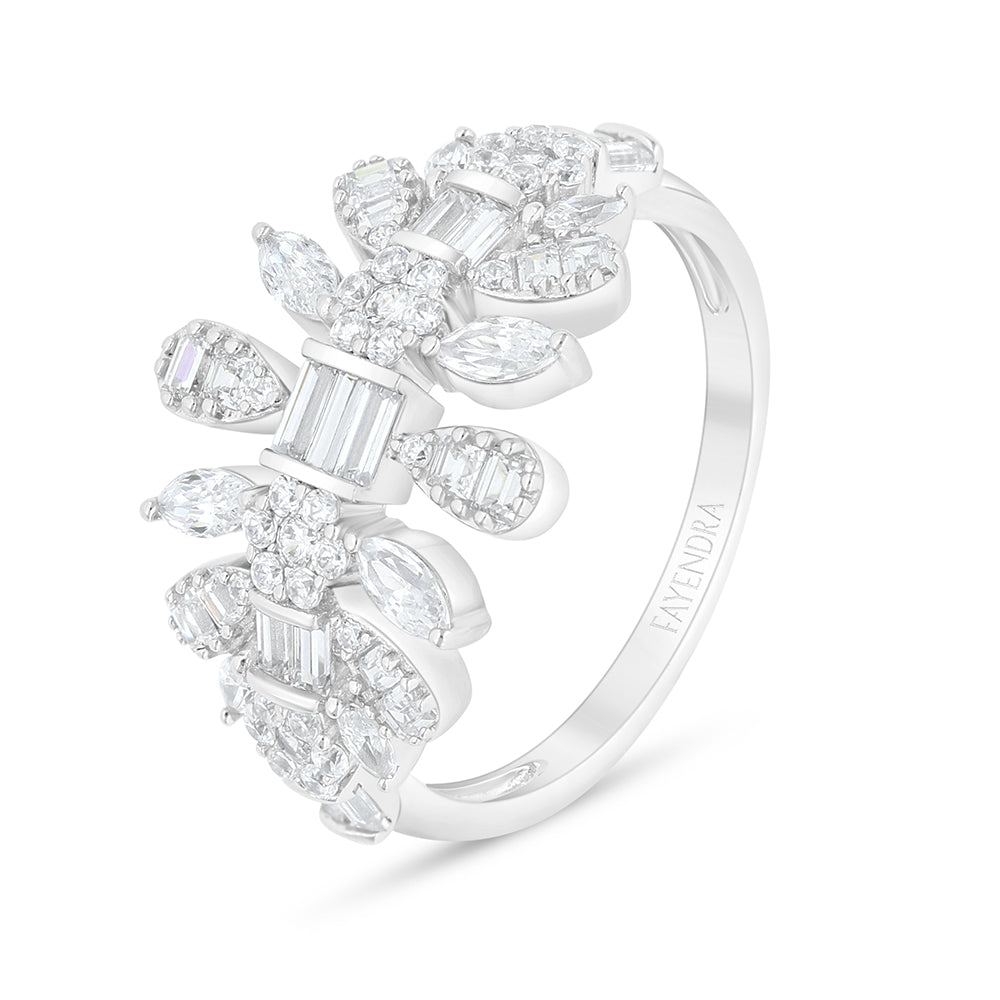 Sterling Silver 925 Ring Rhodium Plated Embedded With White Zircon