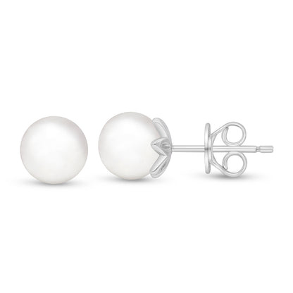 Sterling Silver 925 Earring Rhodium Plated Embedded With Natural White Pearl